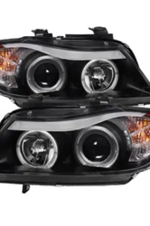 Instant Buy Spyder BMW E90 3-Series 06-08 Projector LED Halo Amber Reflector Rplc Bulb Blk PRO-YD-BMWE9005-AM-BK