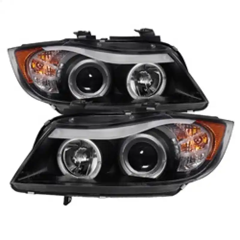 Instant Buy Spyder BMW E90 3-Series 06-08 Projector LED Halo Amber Reflector Rplc Bulb Blk PRO-YD-BMWE9005-AM-BK