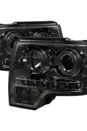 Order Now Spyder Ford F150 09-14 Projector Headlights Halogen Model- LED Halo LED Smke PRO-YD-FF15009-HL-SM