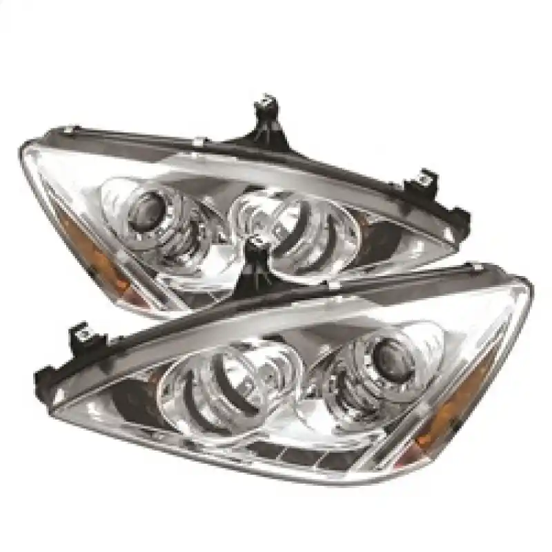Warranty Included Spyder Honda Accord 03-07 Projector Headlights LED Halo Amber Reflector LED Chrm PRO-YD-HA03-AM-C