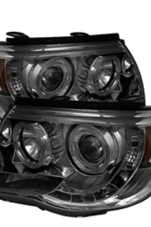 Budget Spyder Toyota Tacoma 05-11 Projector Headlights LED Halo LED Smoke High H1 Low H1 PRO-YD-TT05-HL-SM
