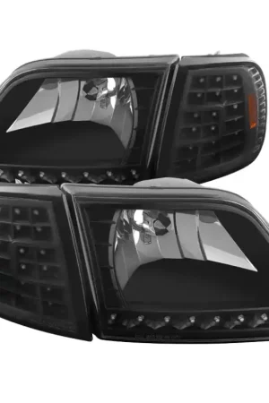 xTune Ford F150 97-03 Crystal Headlights w/ Clear LED Corners Black HD-ON-FF15097-LED-SET-BK Clearance