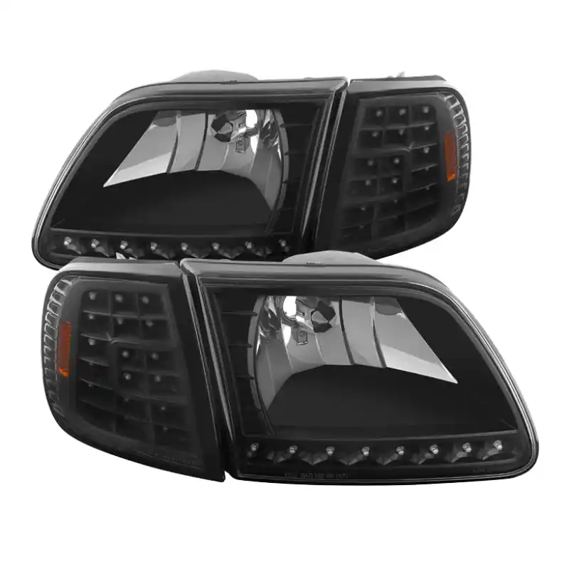 xTune Ford F150 97-03 Crystal Headlights w/ Clear LED Corners Black HD-ON-FF15097-LED-SET-BK Clearance