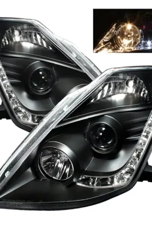 Latest Spyder Nissan 350Z 03-05 Projector Headlights Halogen Model Only - DRL Black PRO-YD-N350Z02-DRL-BK