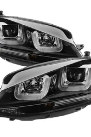 Reduced Price Spyder Volkswagen Golf VII 14-16 Projector Headlights DRL LED Blk Stripe Blk PRO-YD-VG15-BLK-DRL-BK