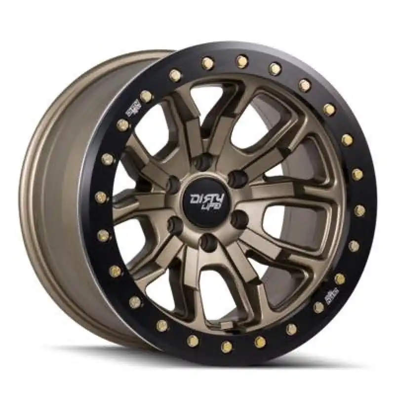Order Now Dirty Life 9303 DT-1 17x9 / 5x127 BP / -12mm Offset / 78.1mm Hub Satin Gold Wheel - Sim. Beadlock