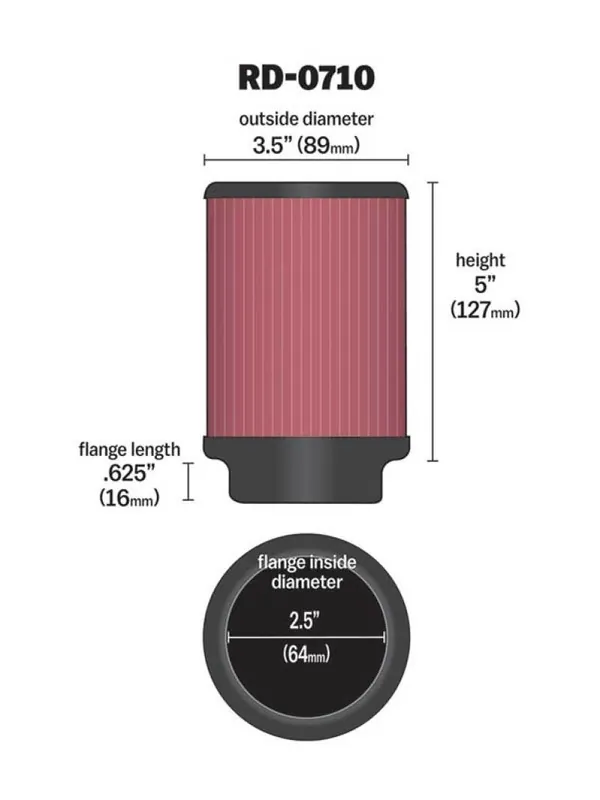 Deal K&N Universal Rubber Filter 2.5in Flange ID x 3.5in OD x 5in Height