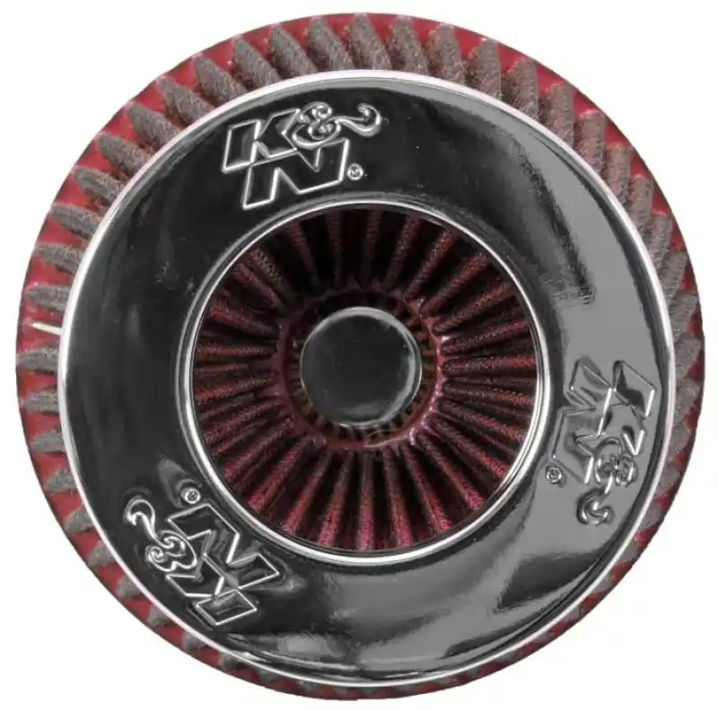 Warranty Included K&N Universal Air Filter Chrome Round Tapered Red - 4in Flange ID x 1.125in Flange Length x 5.5in H