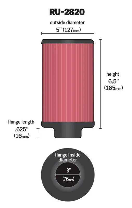 K&N Filter 3 inch Flange 5 inch OD 6 1/2 inch Height Editor’s Pick