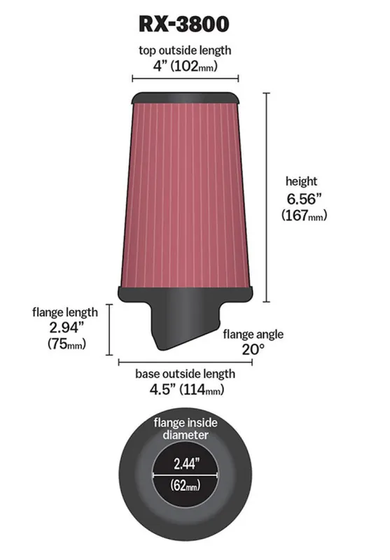 Get Yours K&N Filter Universal X Stream Clamp-On 2.438in Flange ID x 4.5in Base OD x 4in Top OD x 6.563in H