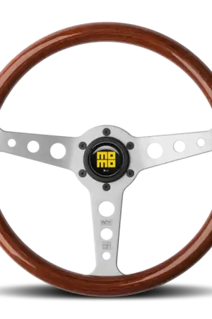 Momo Indy Steering Wheel 350 mm - Magoany Wood/Brshd Spokes No Minimum Order