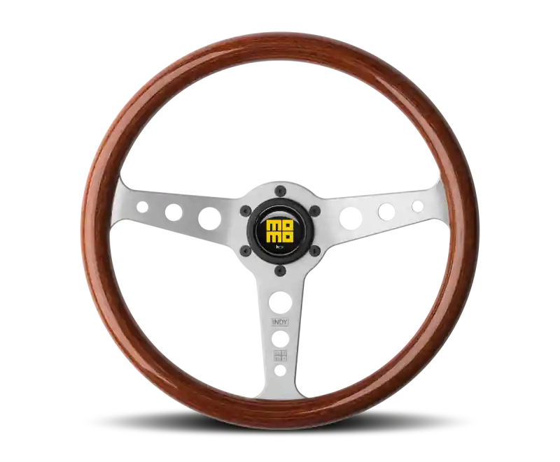 Momo Indy Steering Wheel 350 mm - Magoany Wood/Brshd Spokes No Minimum Order
