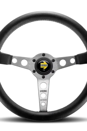Momo Prototipo Steering Wheel 350 mm - Black Leather/Wht Stitch/Brshd Spokes Affordable