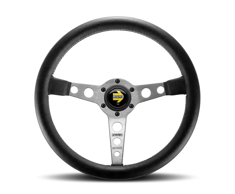 Momo Prototipo Steering Wheel 350 mm - Black Leather/Wht Stitch/Brshd Spokes Affordable