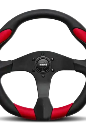 Momo Quark Steering Wheel 350 mm - Black Poly/Black Spokes/Red Inserts Worldwide Shipping