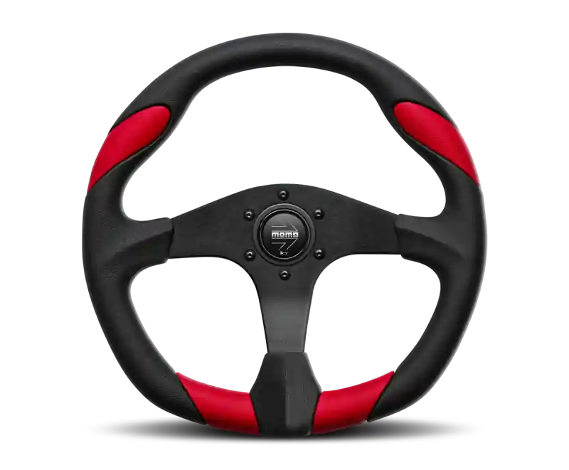 Momo Quark Steering Wheel 350 mm - Black Poly/Black Spokes/Red Inserts Worldwide Shipping