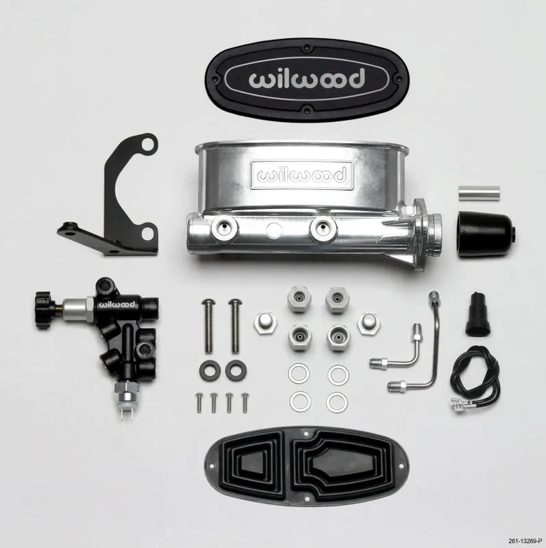 Grab Now Wilwood HV Tandem M/C Kit w L/H Bracket & Prop Valve - 1in Bore Ball Burnished
