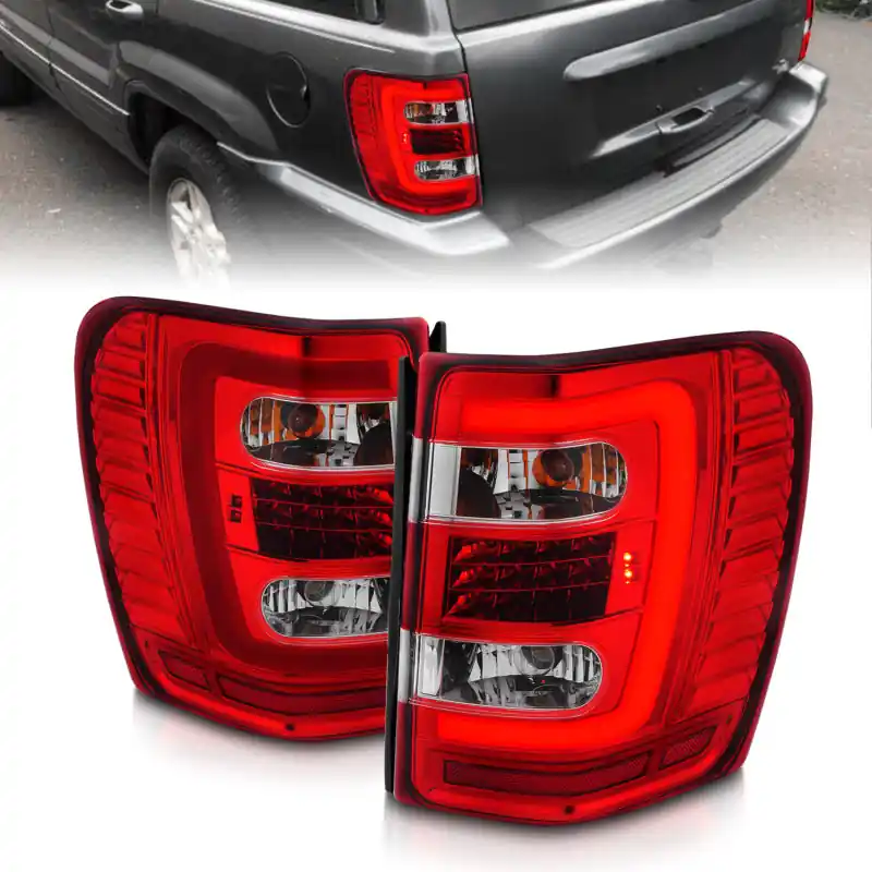 Hassle-Free Returns ANZO 1999-2004 Jeep Grand Cherokee LED Tail Lights w/ Light Bar Chrome Housing Red/Clear Lens