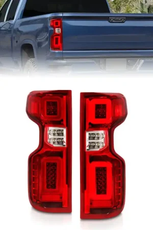 ANZO 19-21 Chevy Silverado Full LED Taillights Chrome Housing Red/Clear Lens G2 (w/C light Bars) Worldwide Shipping