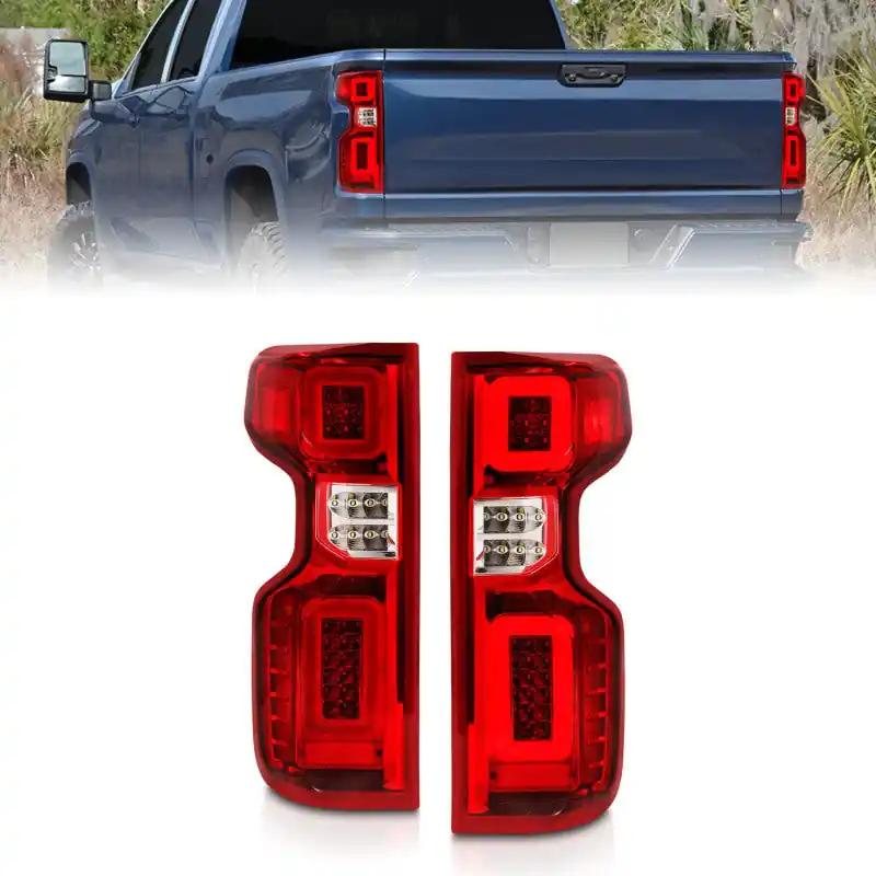 ANZO 19-21 Chevy Silverado Full LED Taillights Chrome Housing Red/Clear Lens G2 (w/C light Bars) Worldwide Shipping