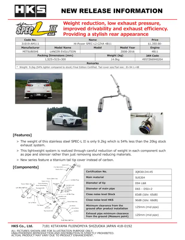 Bulk Order HKS Hi-Power SPEC-L2 CZ4A 4B11