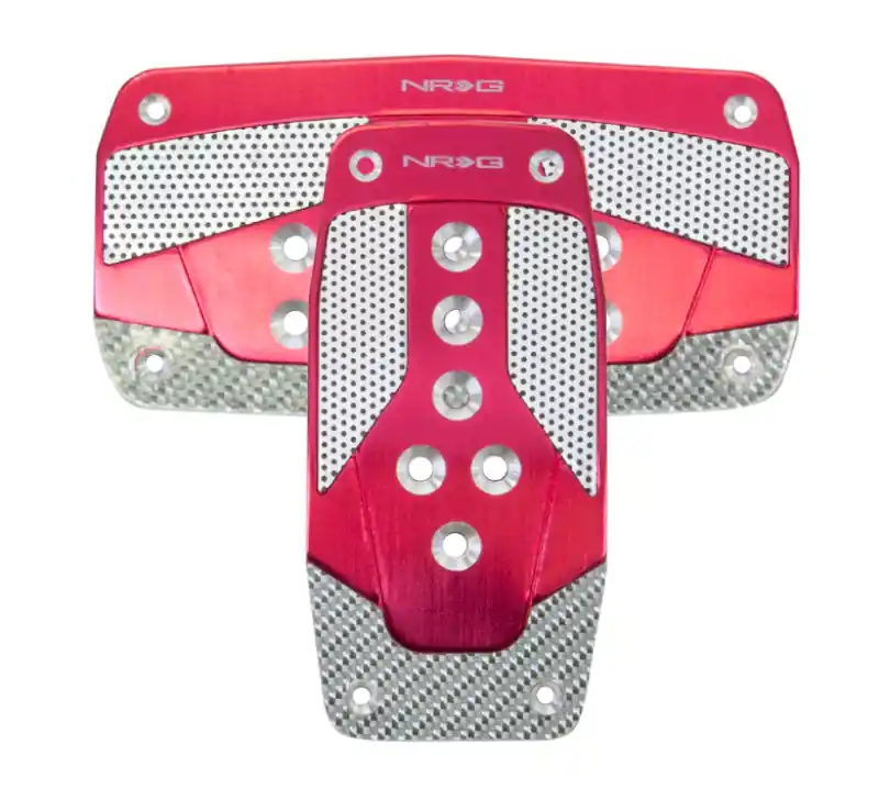 Free Returns NRG Aluminum Sport Pedal A/T - Red w/Silver Carbon