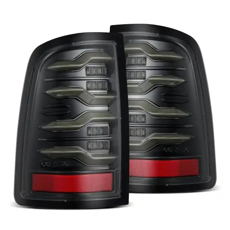 Original AlphaRex 09-18 Dodge Ram Luxx-Series LED Tail Lights Alpha-Black w/ Activation Light & Seq. Signal