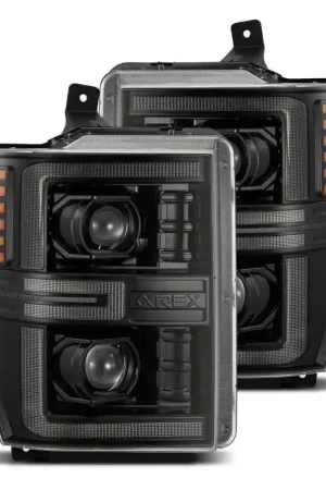 Professional Grade AlphaRex 08-10 Ford F250-550 LUXX-Series LED Projector Headlights Alpha-Blk w/Activ Light/Seq Signal