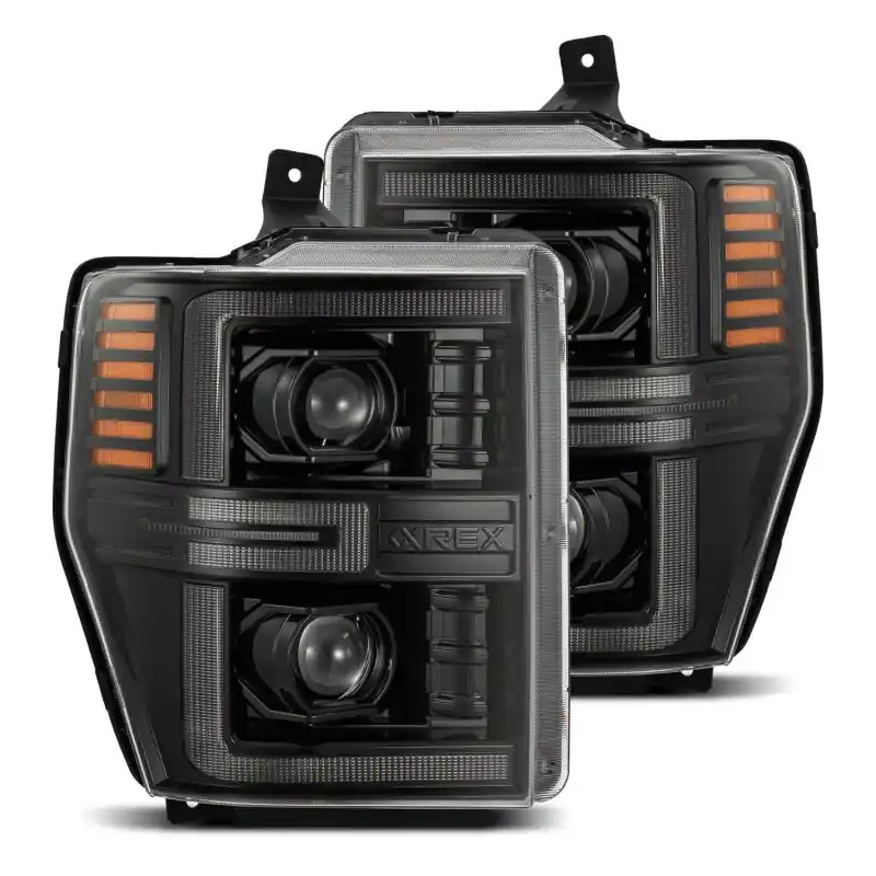 Professional Grade AlphaRex 08-10 Ford F250-550 LUXX-Series LED Projector Headlights Alpha-Blk w/Activ Light/Seq Signal