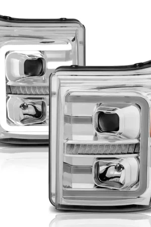 Free Returns ANZO 11-16 Ford F-250/F-350/F-450 Projector Headlights w/ Plank Style Switchback Chrome w/Amber