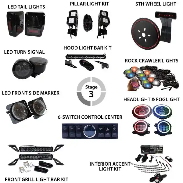 Stage 3 Zombie King LED Lighting Combo Package fits 2007-2017 Jeep Wrangler JK Race Sport Lighting Limited Offer