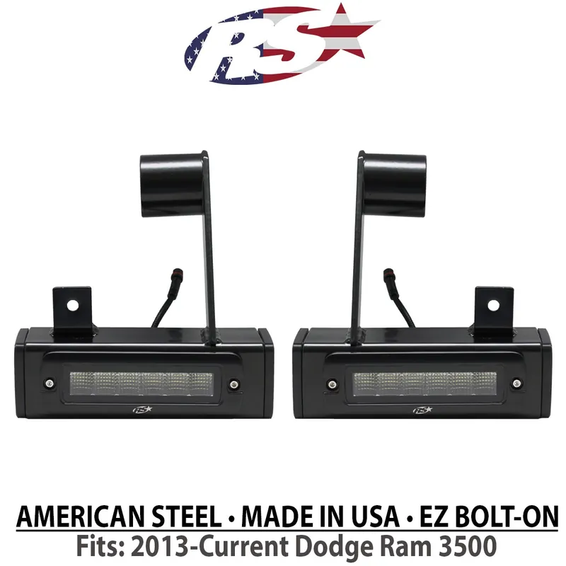 2013-Current Dodge Ram 3500 Hitch Bar Reverse 7in LED Flood Lighting Heavy Duty Bolt-On Street Series Kit and Dual End Light Cap Fan Favorite
