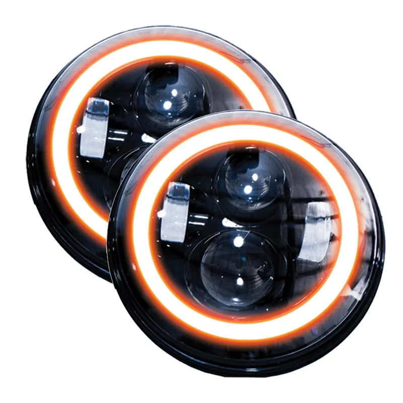 Reduced Price Blacked Out Face 7in LED Projector Kit 4x10W w/ White/Amber Halo - Plug-&-Play H4 H/L Sold In Pairs Race Sport Lighting