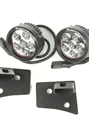 Clearance Rugged Ridge 11027.17 Windshield Bracket LED Kit; Textured Black; Round; 07-17 Wrangler JK