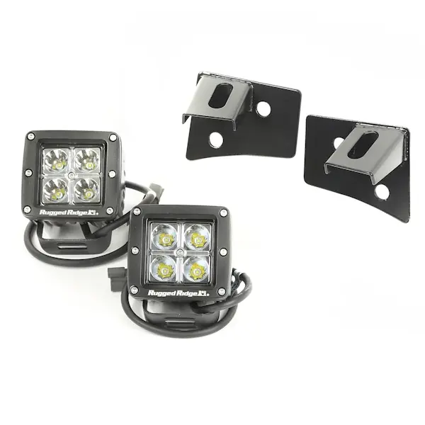 Authentic Rugged Ridge 11027.10 Windshield Bracket LED Kit; Black; Square; 07-17 Jeep Wrangler JK