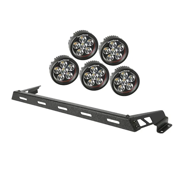 Rugged Ridge 11232.14 Hood Light Bar Kit; Textured Black; 5 Round LEDs; 07-17 Jeep Wrangler Fast Shipping