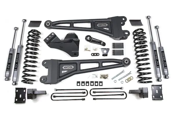 Shop Now BDS Suspension BDS1598H 2011-2016 Ford F250/F350 4" Radius Arm Kit - Gas, NX2 Shocks