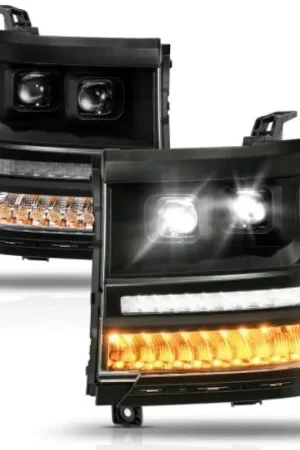 ANZO 16-18 Chevy Silverado 1500 (Factory HID Models ONLY) Full LED Proj Headlights Black - Pair Deal