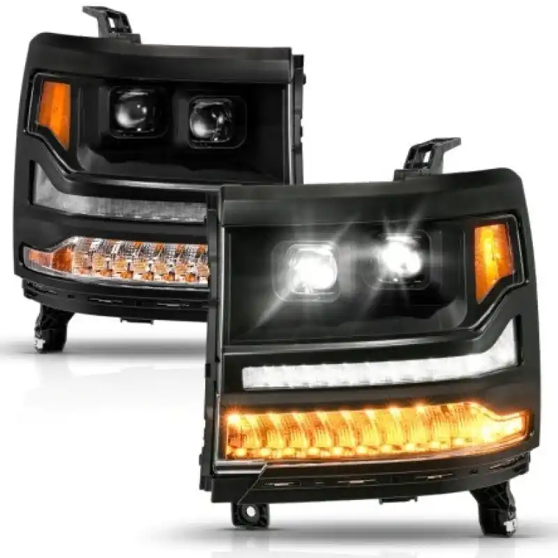 ANZO 16-18 Chevy Silverado 1500 (Factory HID Models ONLY) Full LED Proj Headlights Black - Pair Deal