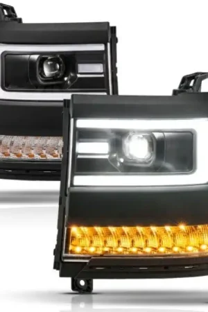 Shop Now ANZO 16-18 Chevy Silverado1500 (Factory HID Models) LED Proj Light Bar Style Headlights Black - Pair