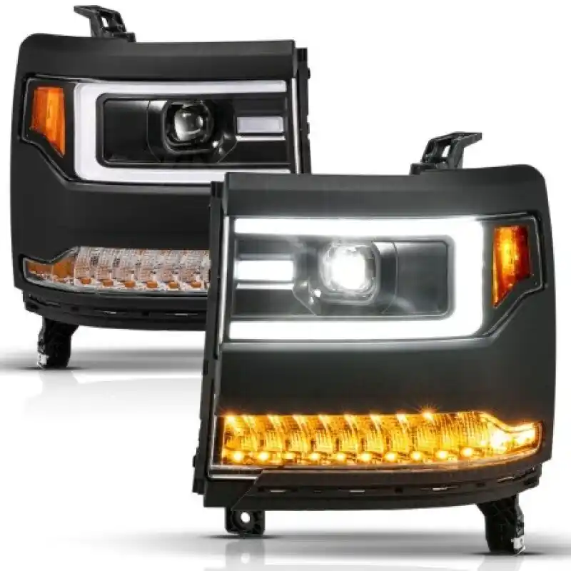 Shop Now ANZO 16-18 Chevy Silverado1500 (Factory HID Models) LED Proj Light Bar Style Headlights Black - Pair
