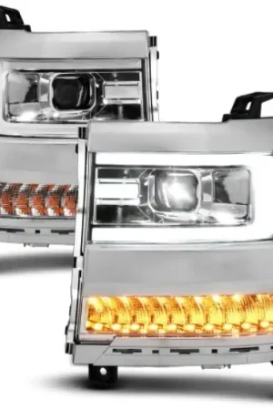 ANZO 16-18 Chevy Silverado1500 (Factory HID Models) LED Prj Light Bar Style Headlights Chrome - Pair No Minimum Order