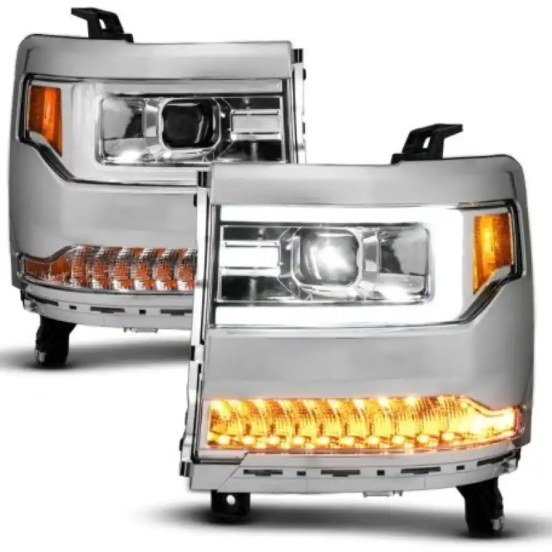 ANZO 16-18 Chevy Silverado1500 (Factory HID Models) LED Prj Light Bar Style Headlights Chrome - Pair No Minimum Order