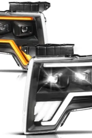 Crafted ANZO 09-14 Ford F-150 (Factory Halogen Model ONLY) Full LED Proj Headlights Init/SeqSig Black - Pair