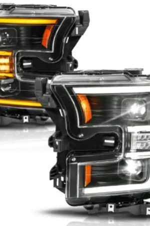 Luxury ANZO 15-17 Ford F-150 (Factory Halogen Model ONLY) Full LED Proj Headlights Init/SeqSig Black- Pair