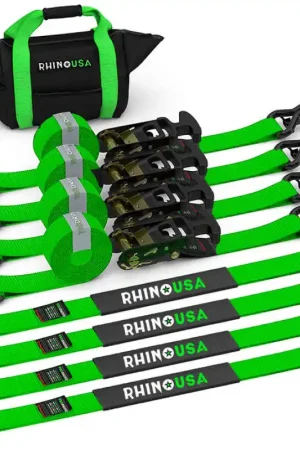 Rhino USA Heavy Duty Vehicle Tie Down Kit- Green Trusted Brand