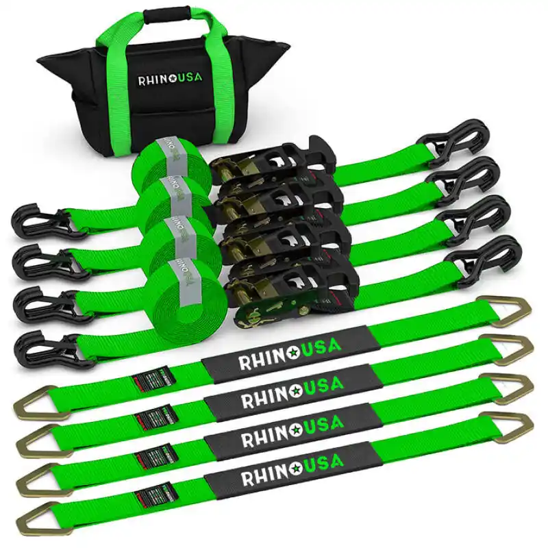 Rhino USA Heavy Duty Vehicle Tie Down Kit- Green Trusted Brand