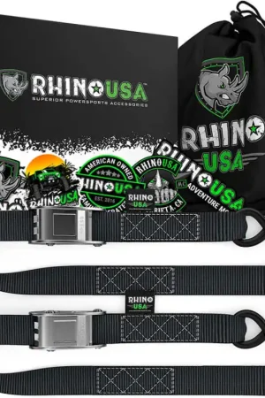Rhino USA Cambuckle Motorcycle Tiedown Straps 2-Pack (Black) 1.5In X 8Ft While Supplies Last