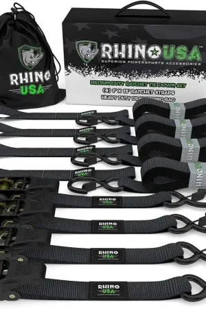 Time-Limited Rhino USA Medium Duty Ratchet Strap Tie-Down 4-Pack (Black)