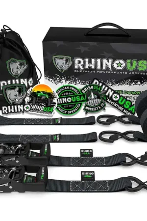 Rhino USA Heavy Duty Ratchet Tie-Downs 2-Pack (Black) 1.6In X 8Ft Best Seller